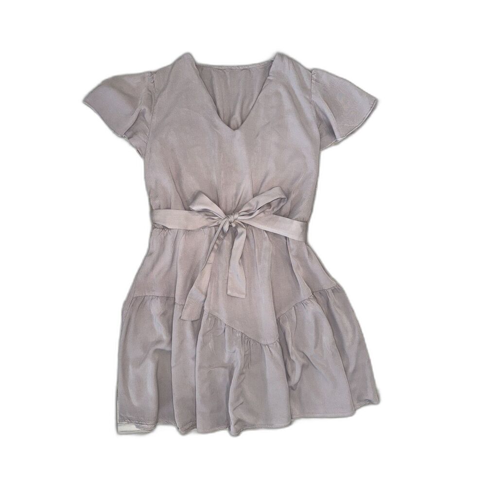 SHEIN Women's XL Dusty Mauve 100% Viscose Flutter Sleeve Tie Waist Mini Dress - Picture 2 of 8